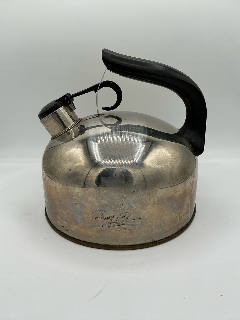 Revere Ware Vintage Stainless Steel Whistling Kettle with Black Handle